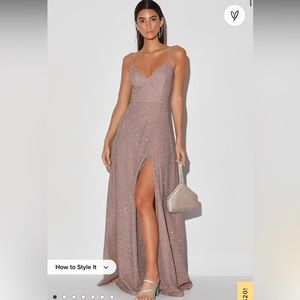 NWT Truly Dazzling Mauve Multi Glitter Sleeveless Maxi Dress